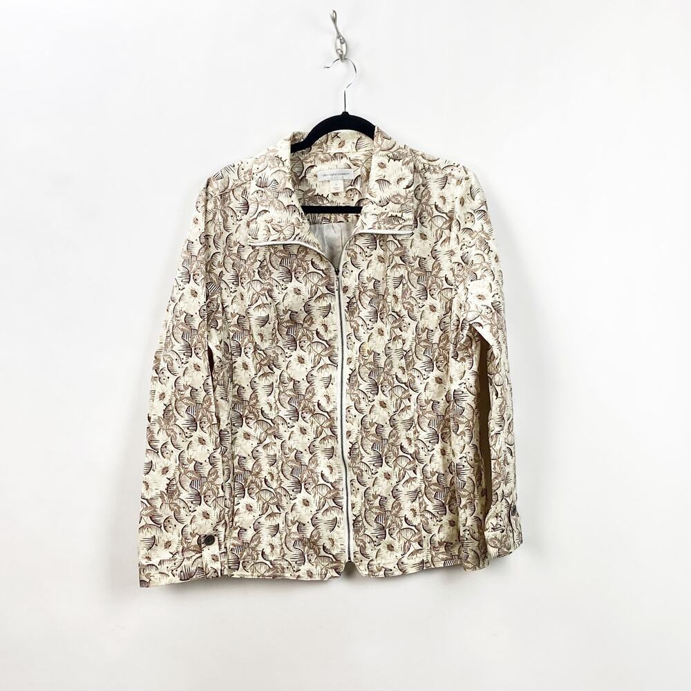Christopher & Banks XL Womens Brown Beige Floral Print Full-zip Shirt